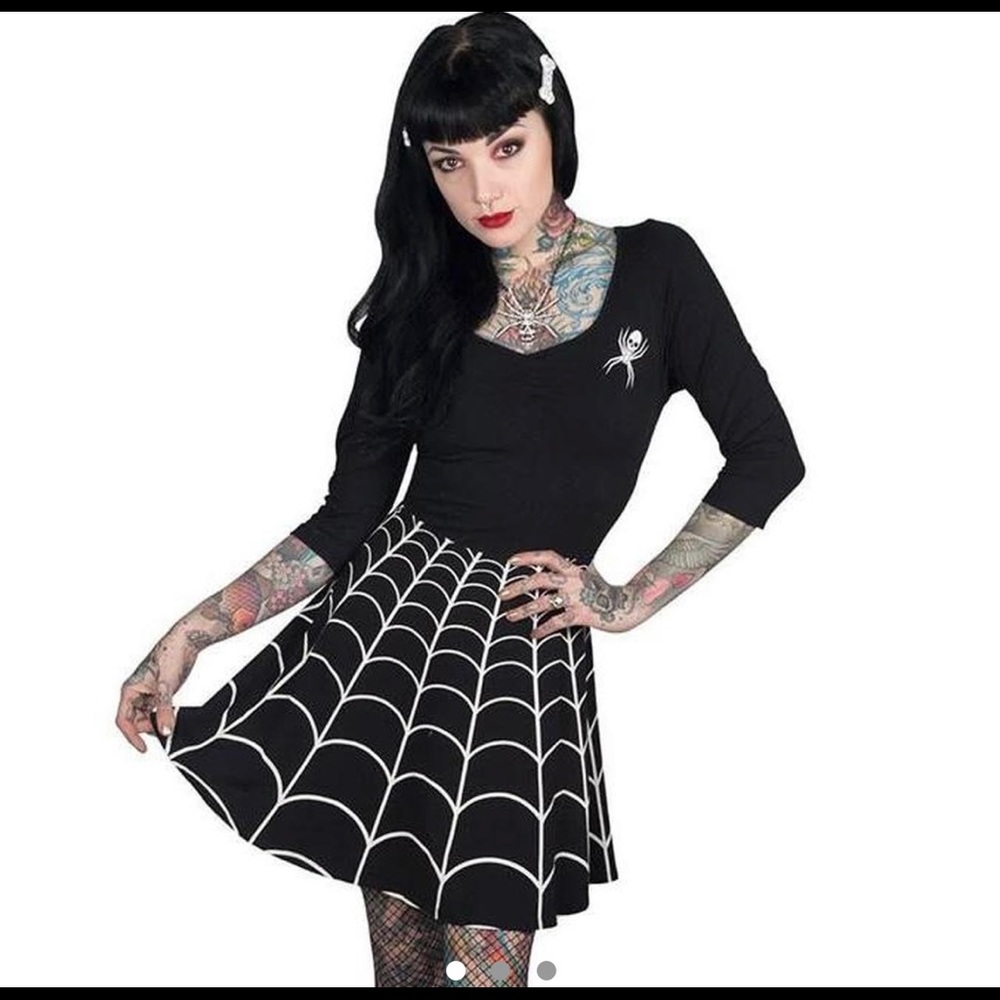 Black Spider Web Skater Dress - Women